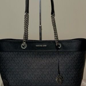 Michael Kors LG NS Black Chain Shania Tote Bag